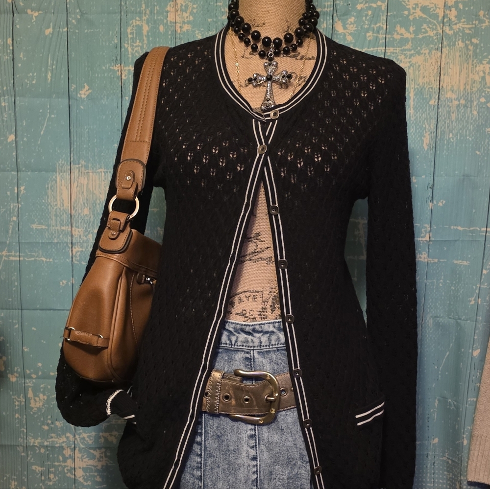Y2k Vintage FYLO By NY LO Chic Black Women's Cardigan - Picture 6 of 7